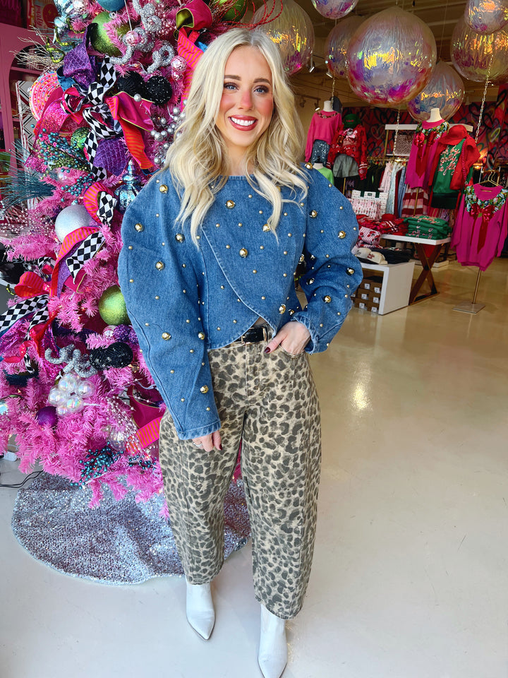 Denim Leopard Barrel Jeans