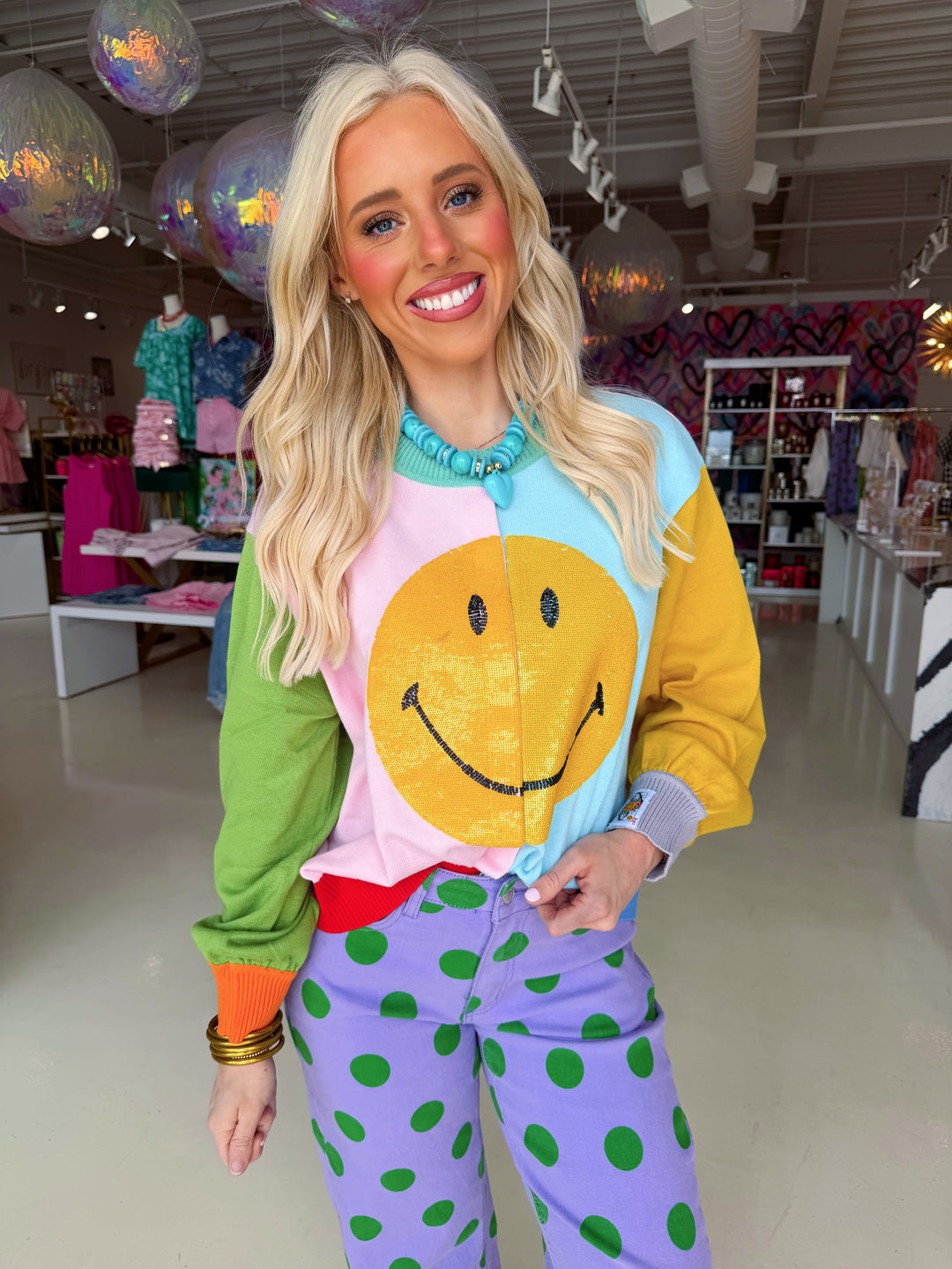 QOS Color Block Happy Button Down