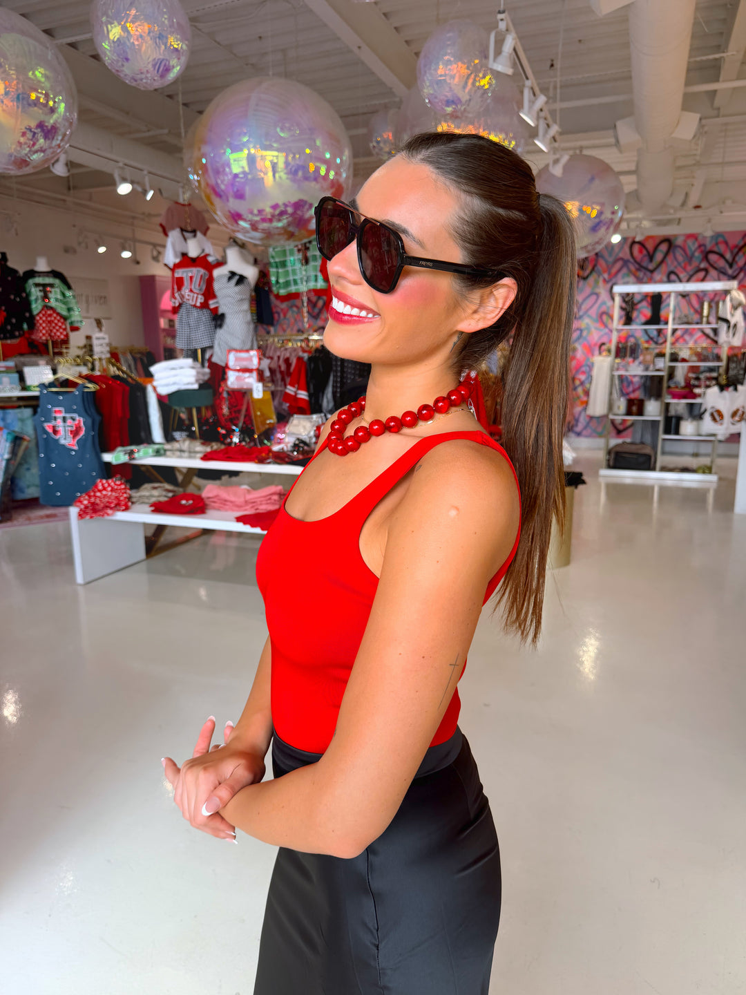 Riley Red Square Neck Body Suit