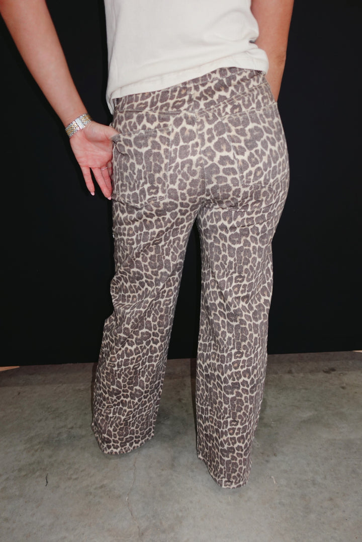 Lainey Leopard Print Rhinestone Cutout Jeans