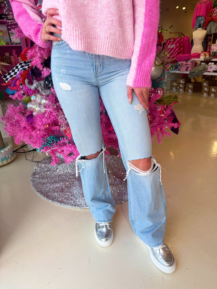 Light Blue Distressed Knees Jeans