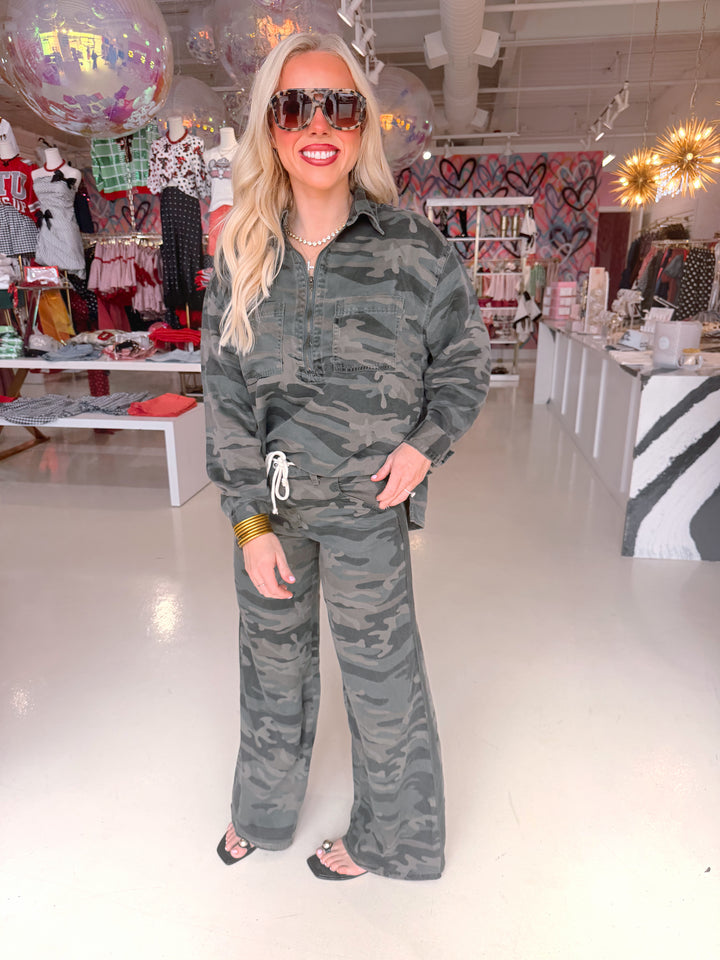 Forest Camo Wide Leg Pant & Quarter Zip Top