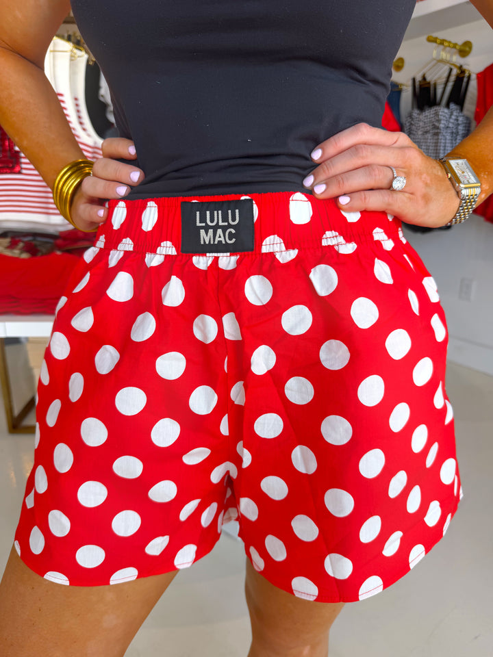 LULU MAC RED BIG POLKA DOT SHORTS