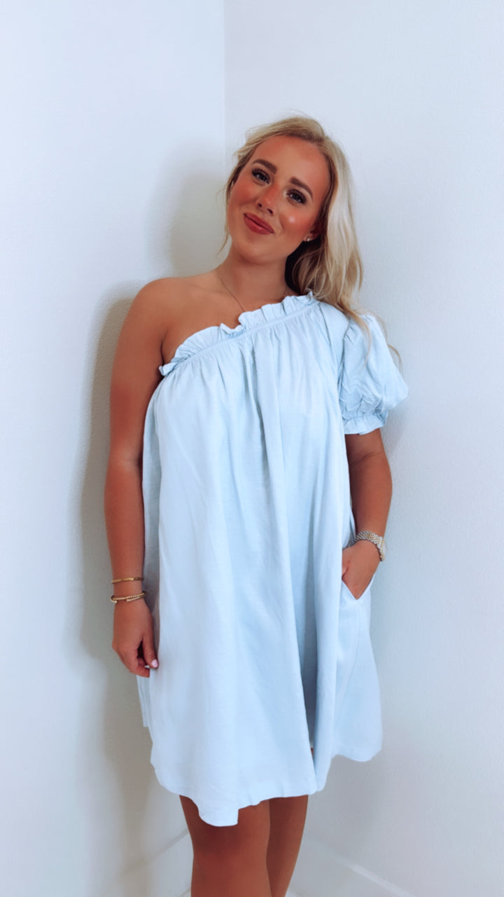 Light Blue One Shoulder Dress