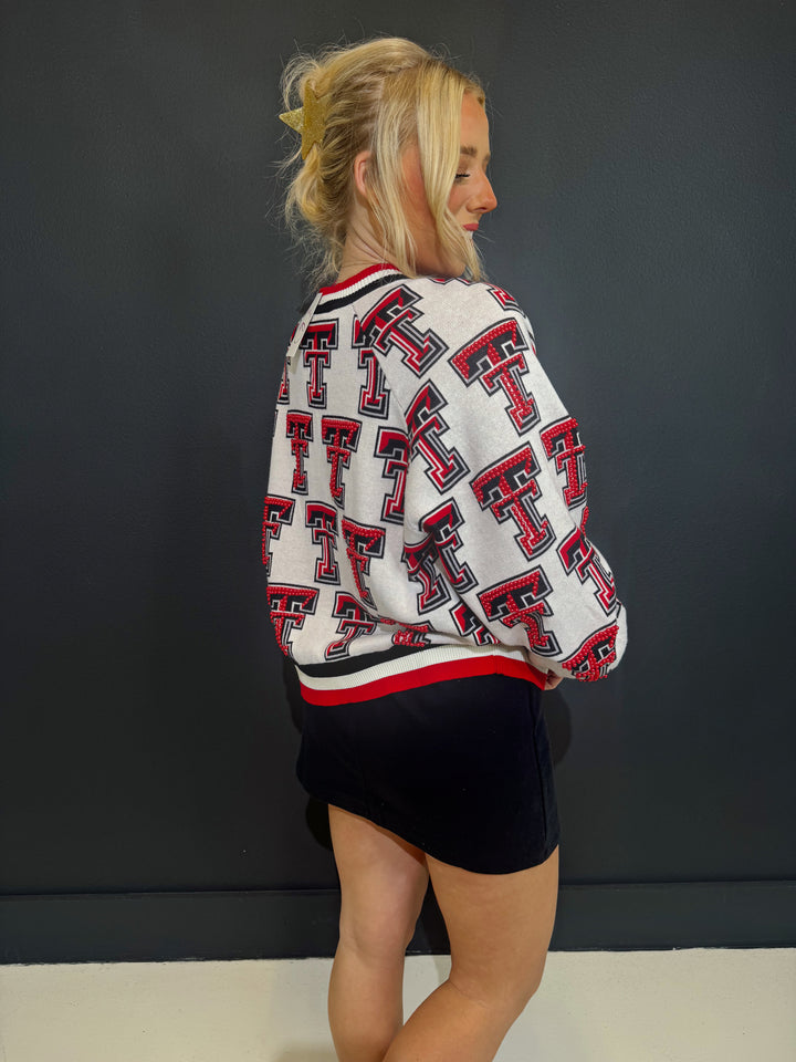 QOS Texas Tech Knit In Rhinestone Cardigan