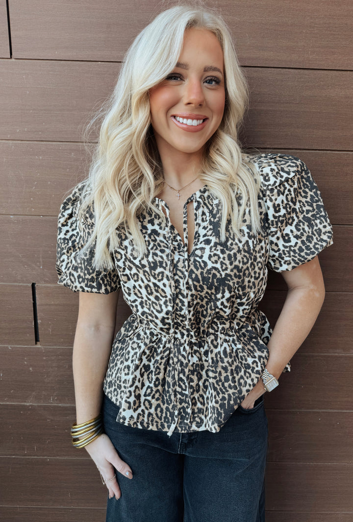 Leopard Puff Sleeve Blouse