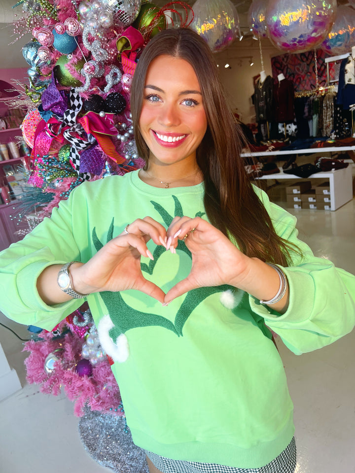 QOS Green Grinch Heart Hands Sweatshirt