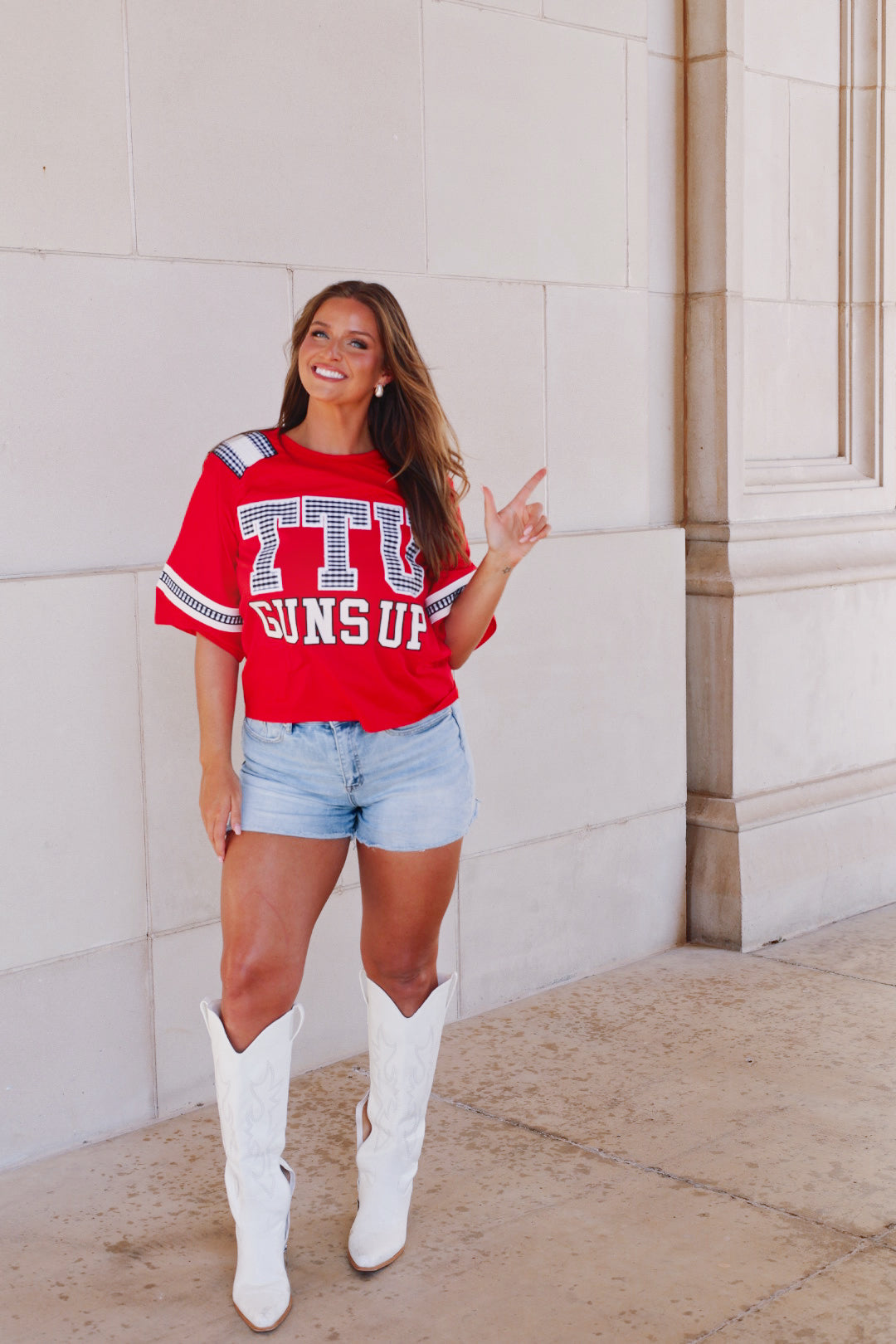 QOS Oversized Gingham Jersey Tee