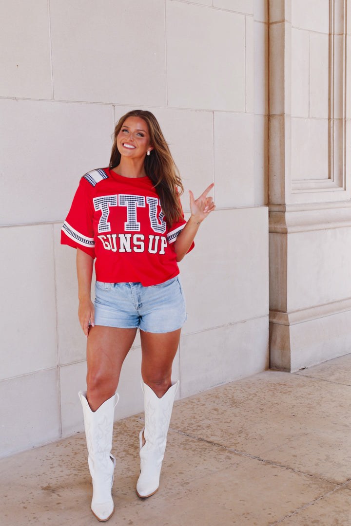 QOS Oversized Gingham Jersey Tee