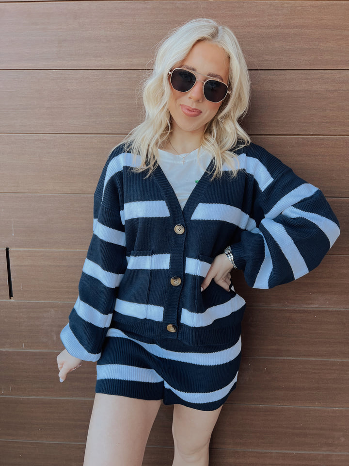 Navy Baby Striped Sweater|Shorts Set