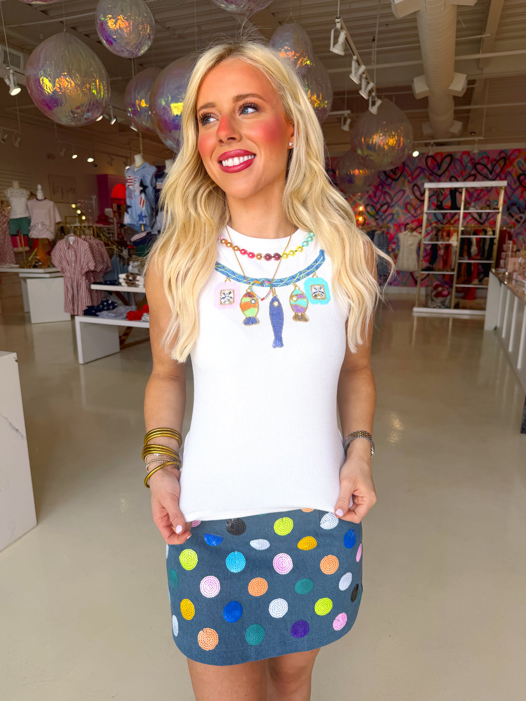 QOS White Rainbow Charm Tank Top