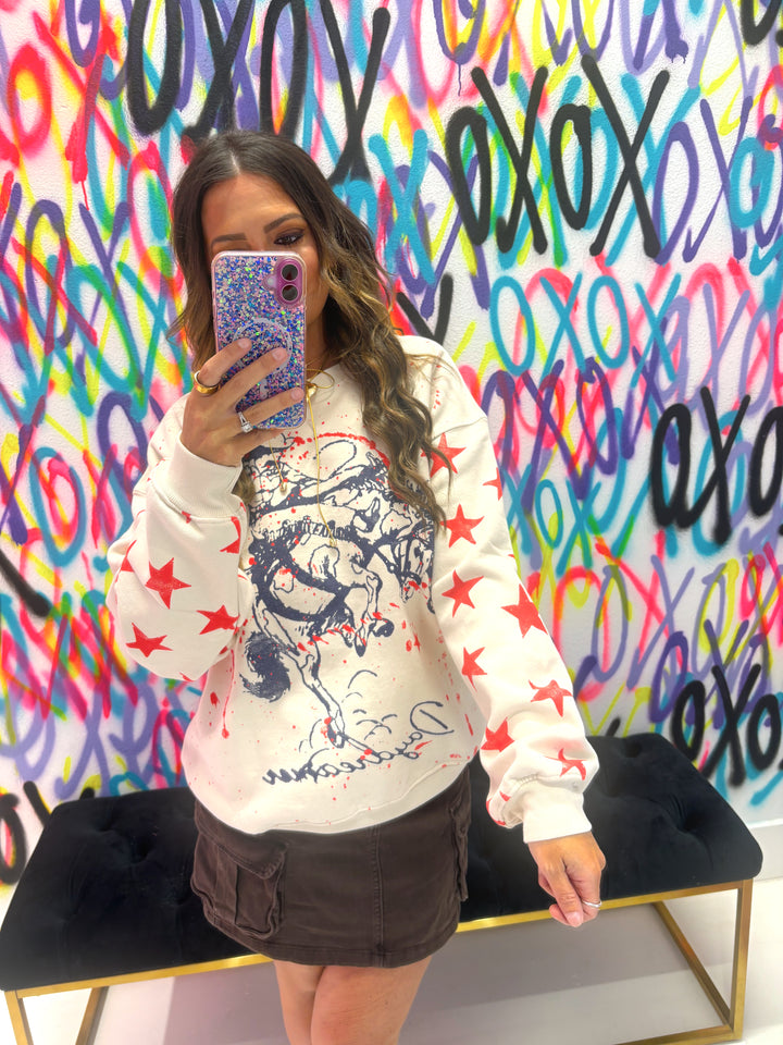 Daydreamer Dirty White Rodeo BF Crew Sweatshirt