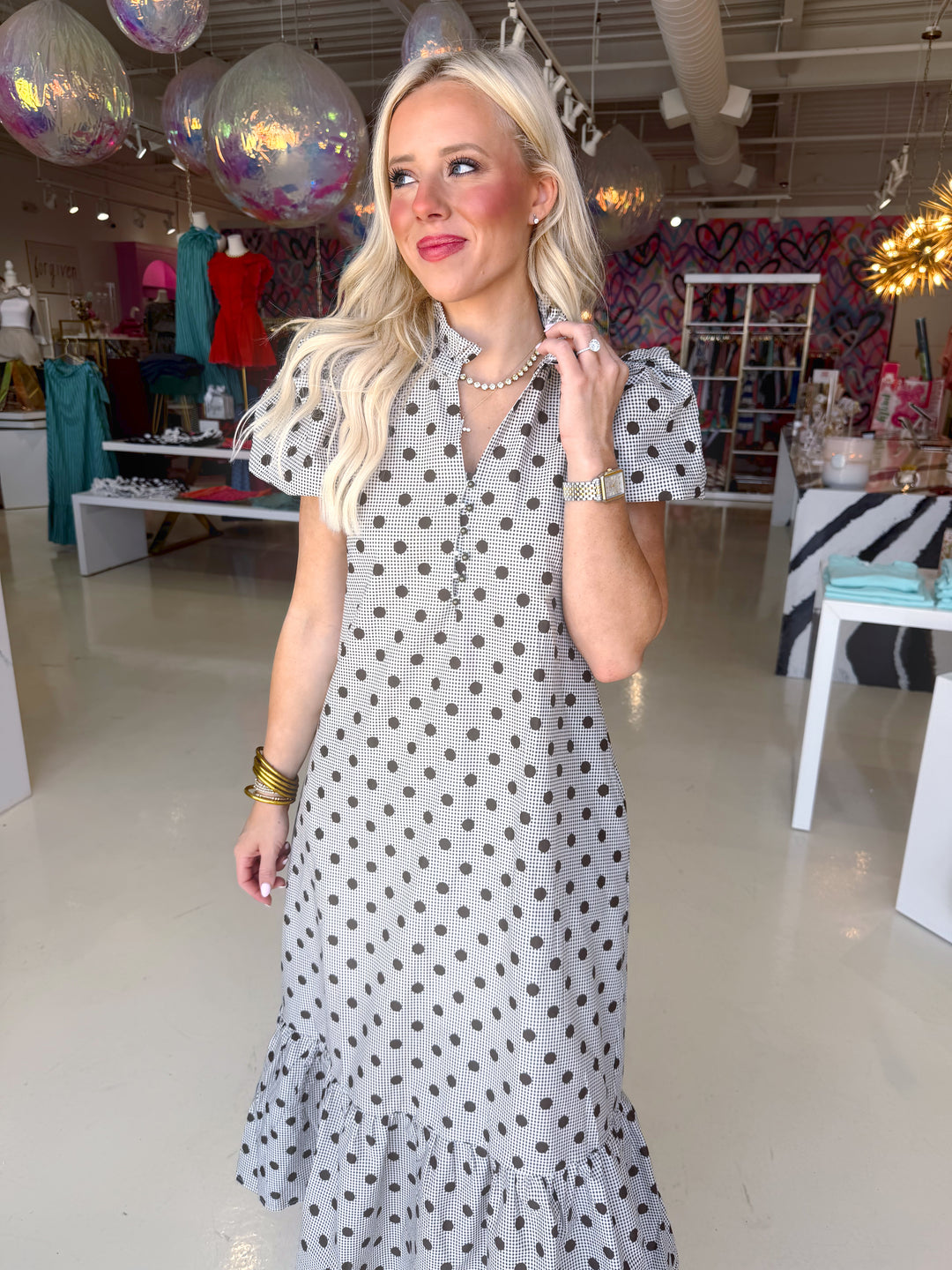 Brown Polkadot Midi Dress