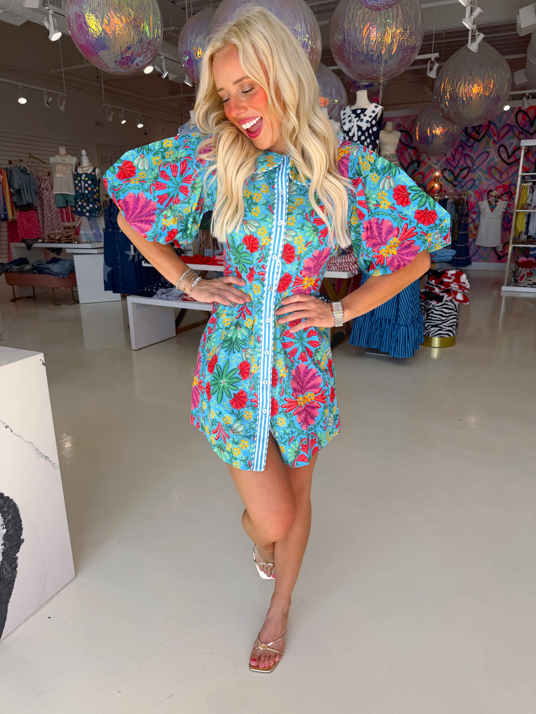 Karlie Tropical Button Down Dress
