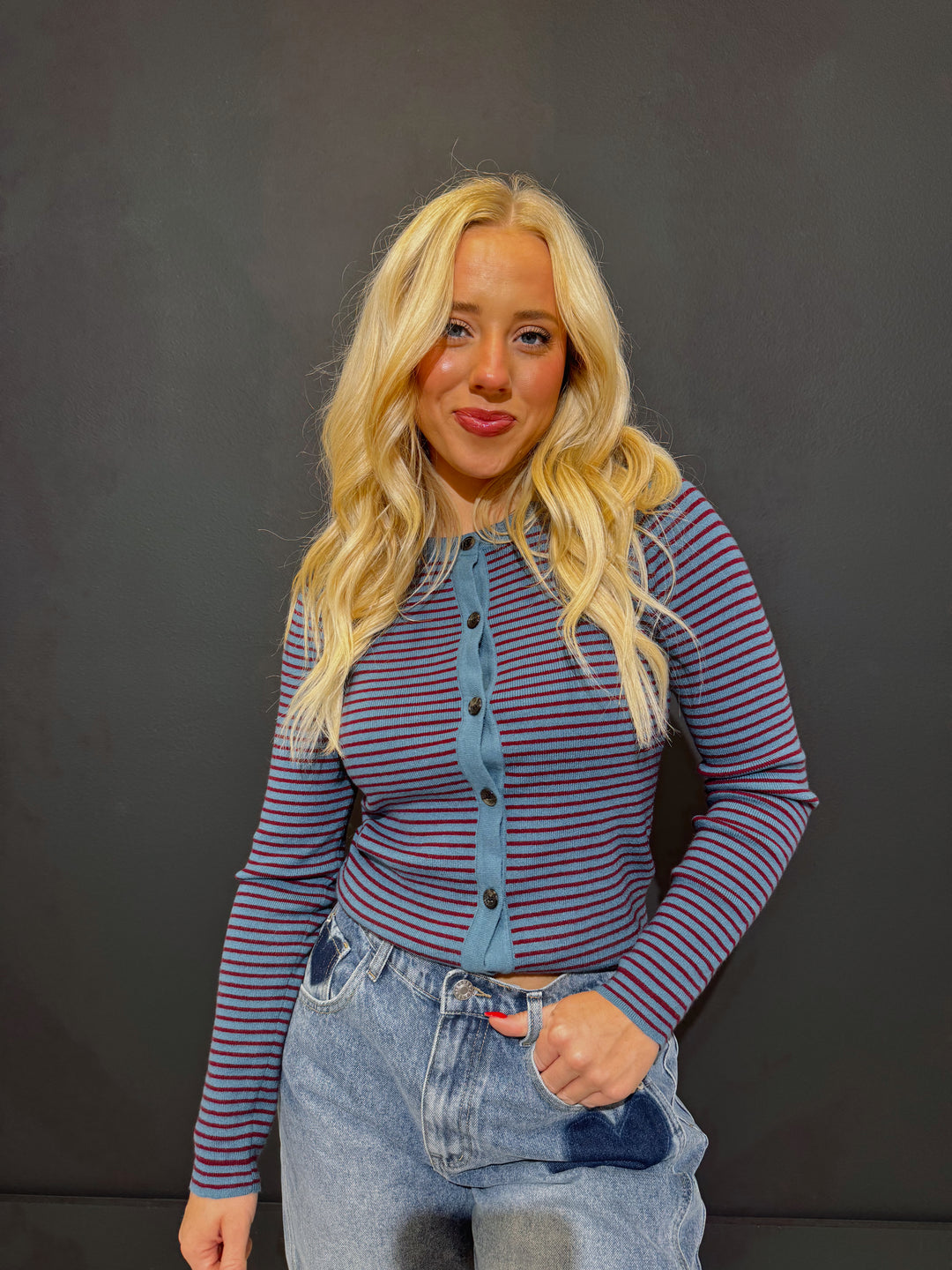 Greta Stripe Knit Button Down Top | Colors