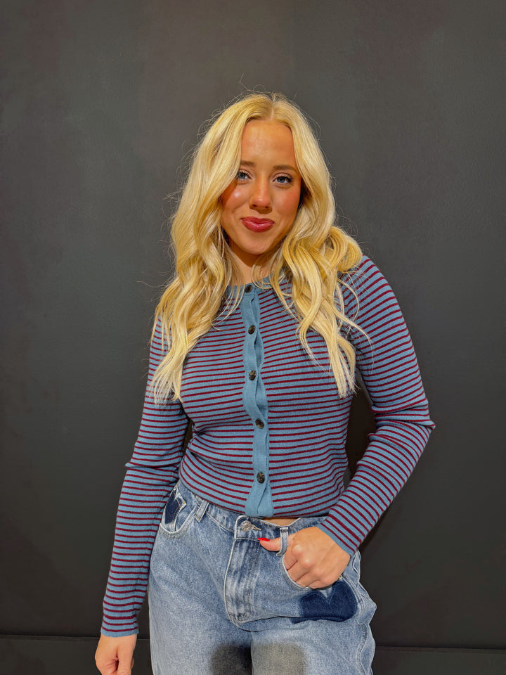 Greta Stripe Knit Button Down Top | Colors