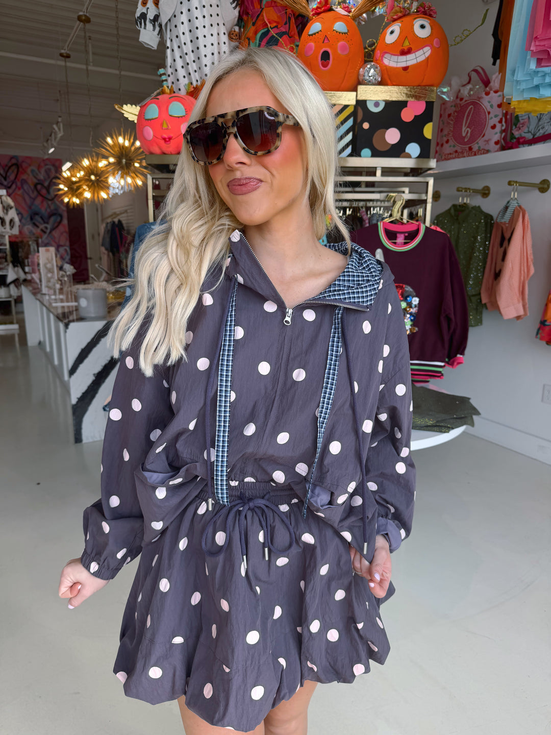 Polly Purple Polkadot Balloon Skirt & Jacket Set