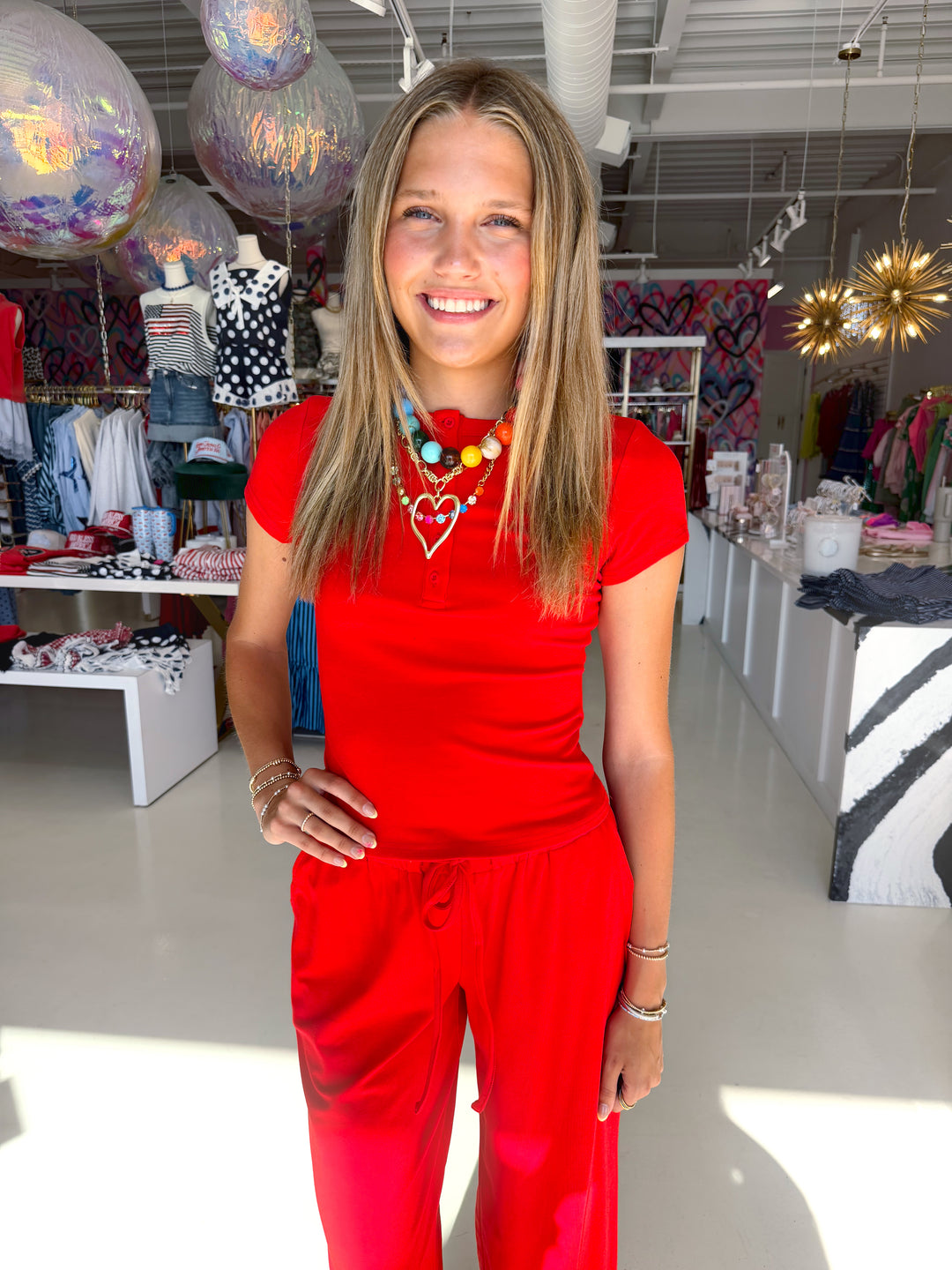 Red Drawstring Wide Leg Pant