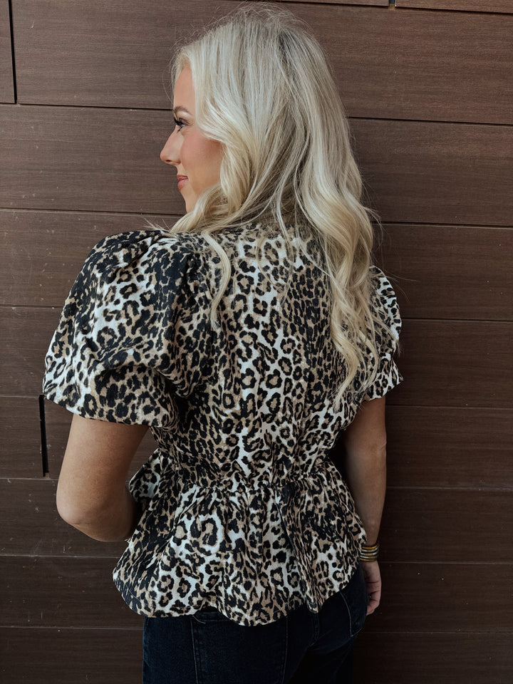 Leopard Puff Sleeve Blouse