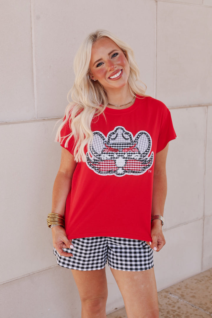 QOS Texas Tech Gingham Mascot TEE