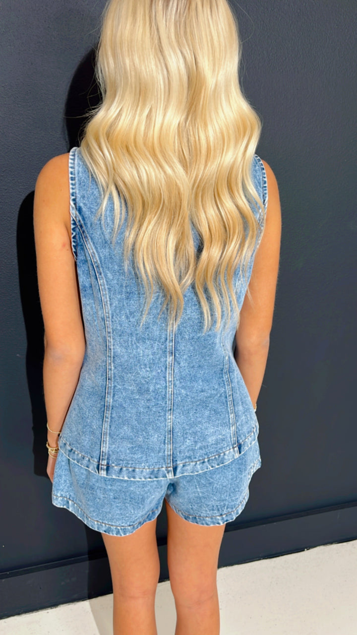 Dallas Denim Short Body Buttondown Top
