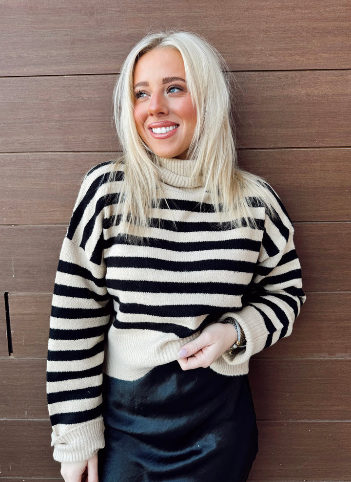 Falling For You Black|Taupe Striped Sweater