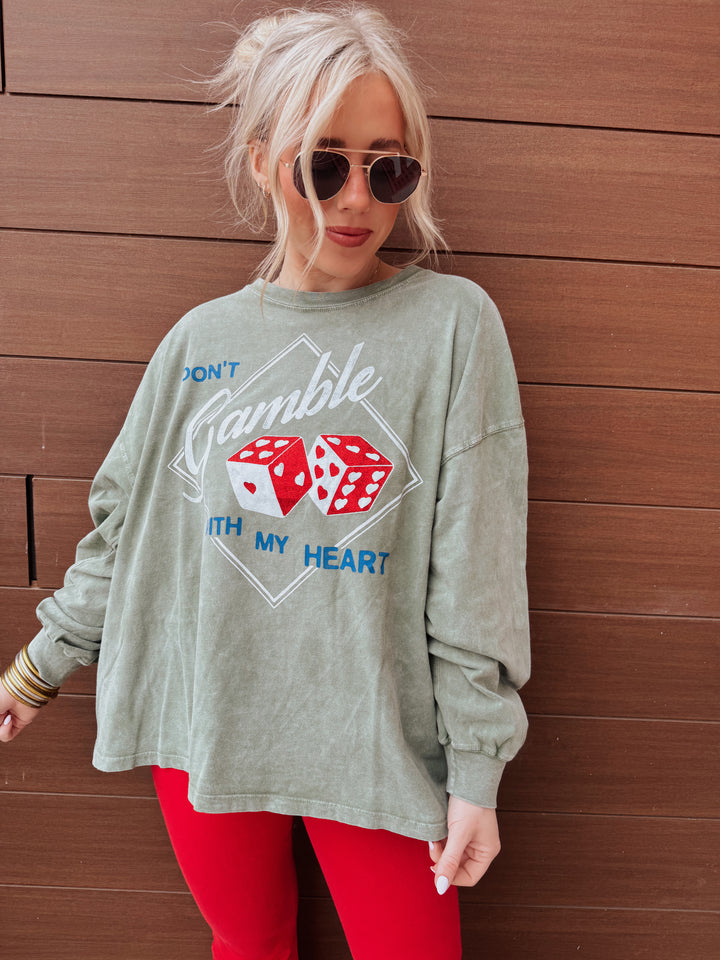 Stone Green Don't Gamble W/ My Heart Tee