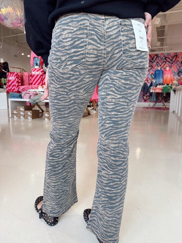 Tiger Print Washed Denim Jeans