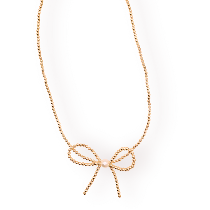 Gold BB Bow Necklace 16in