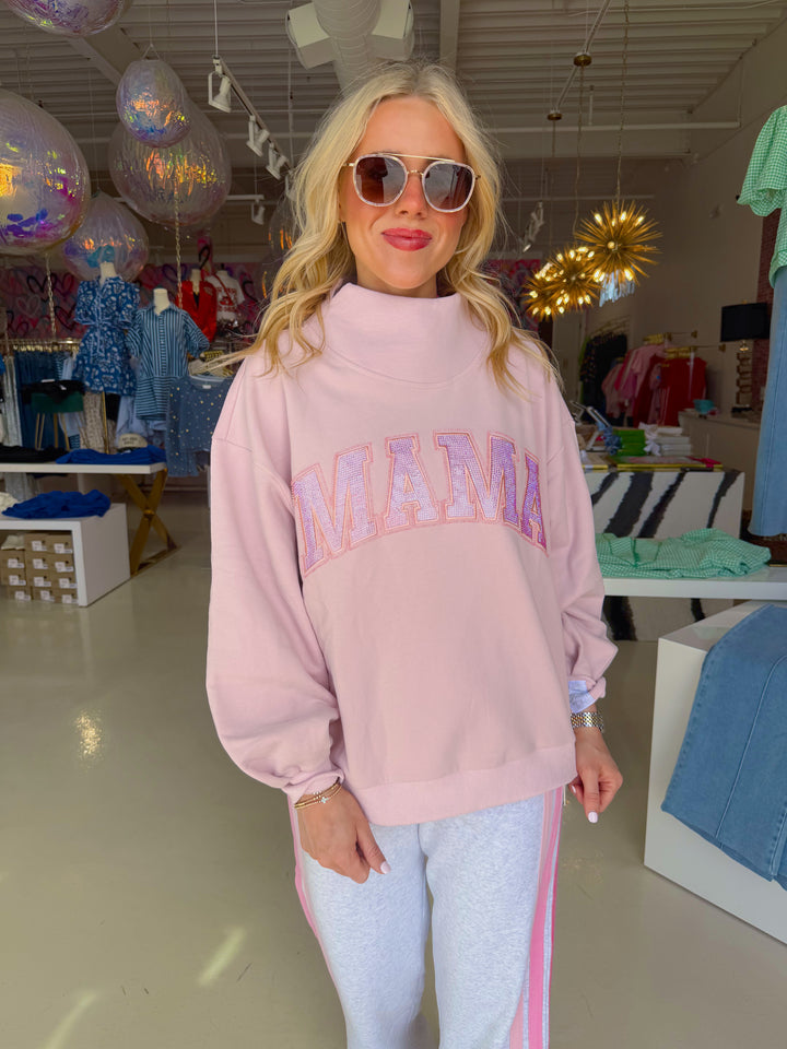QOS Light Pink 'MAMA' Mock Neck Sweatshirt