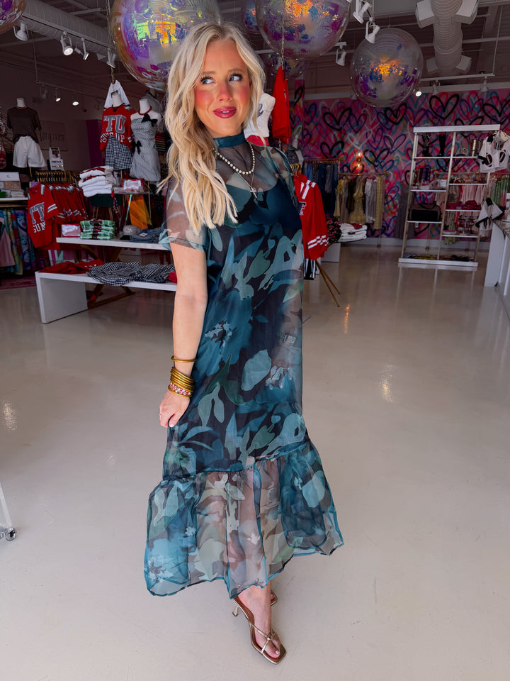 Madeline Floral Green Mesh Dress