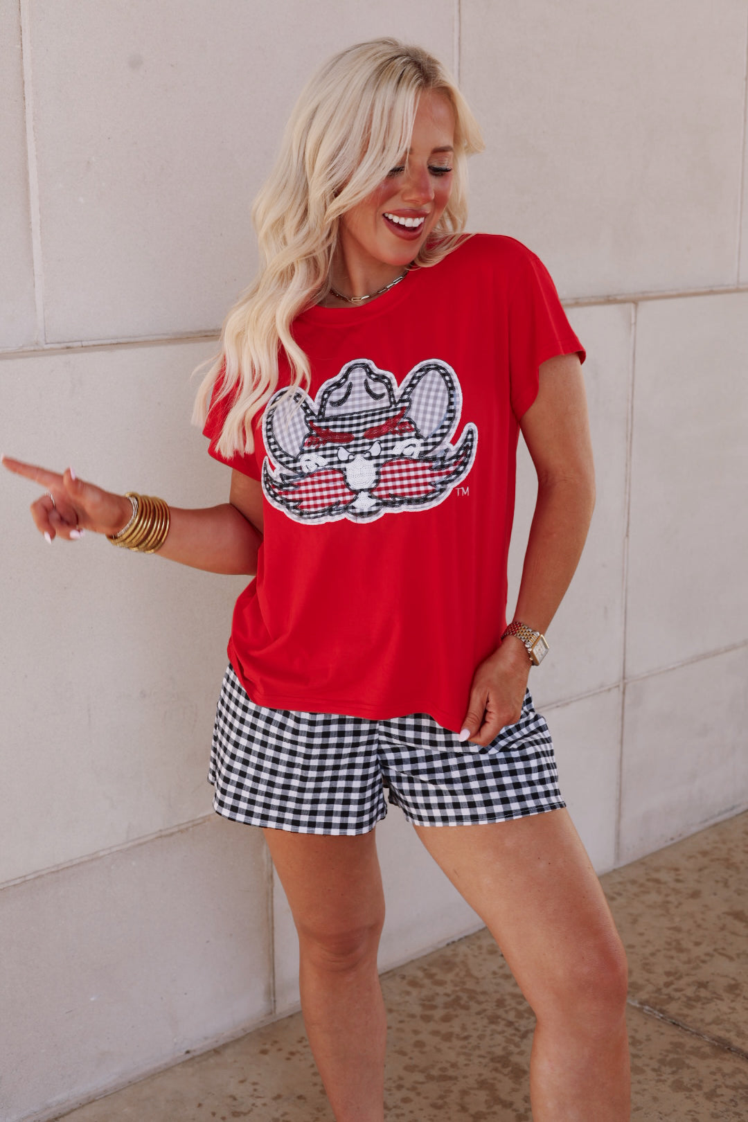QOS Texas Tech Gingham Mascot TEE