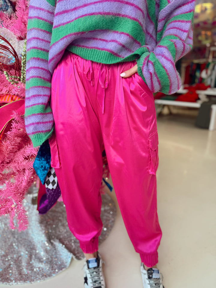 Merry Magenta Cargo Jogger Pants