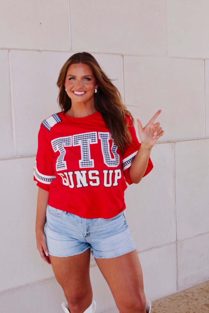 QOS Oversized Gingham Jersey Tee