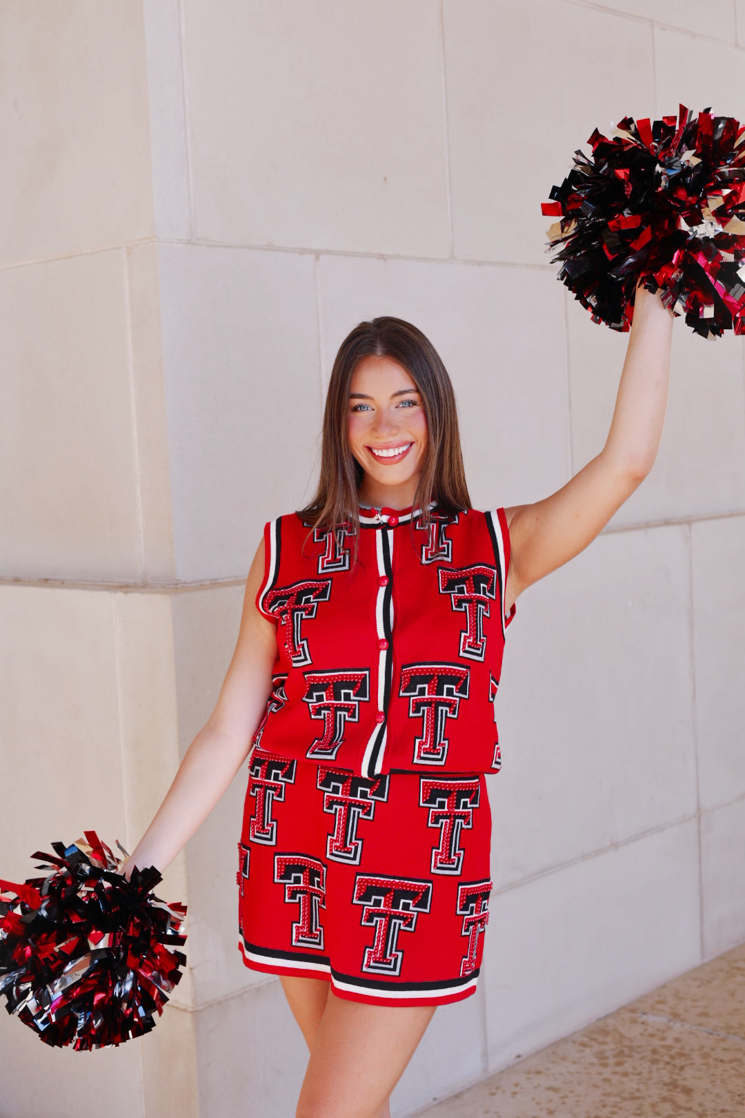 QOS Texas Tech Rhinestone Button Up Knit Tank Top
