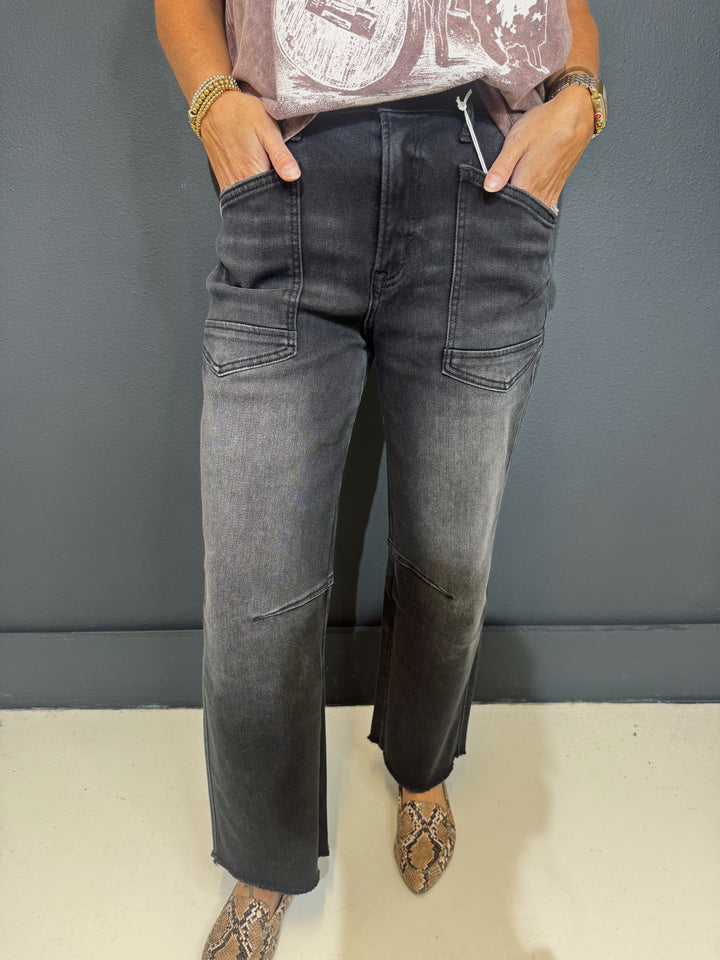 Black High Rise Barrel Jeans