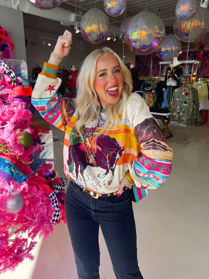 QOS Vintage Cowboy Santa Sweatshirt