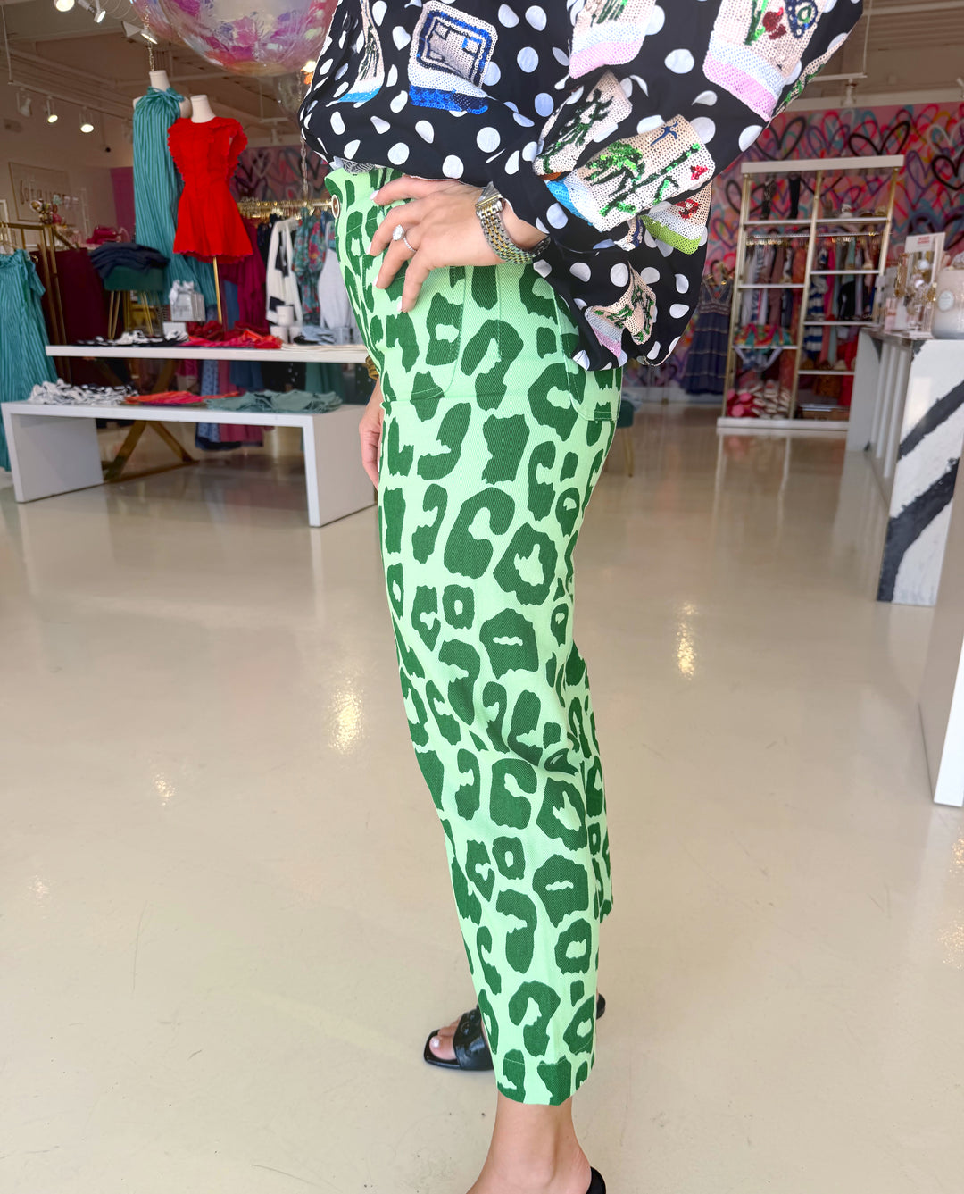 Kelly Green Leopard Jeans