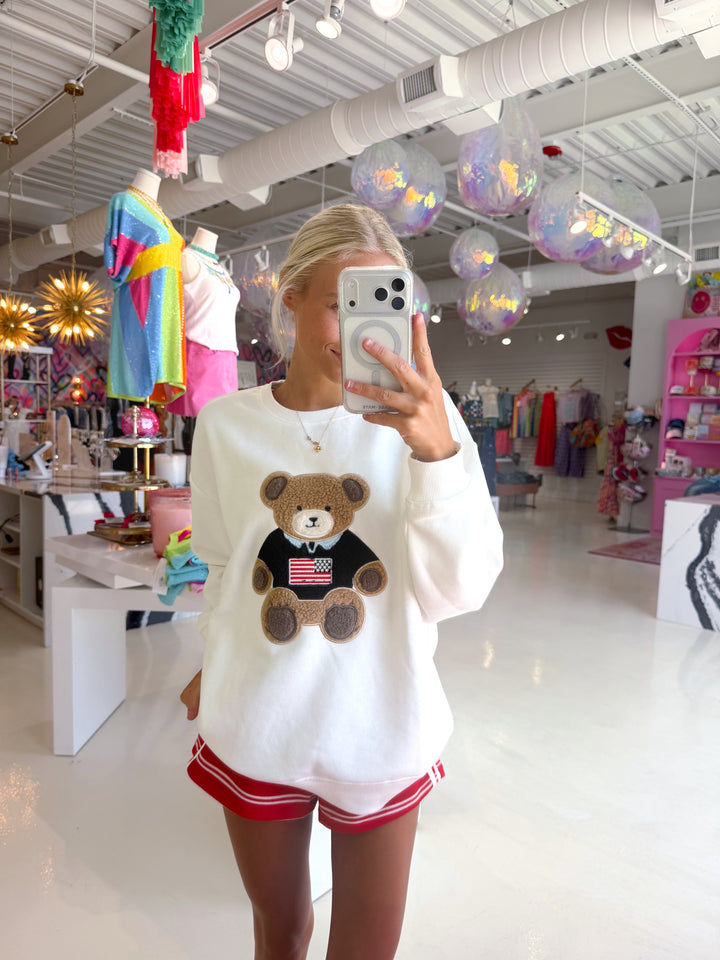 White Surf Wash American Teddy Sweatshirt
