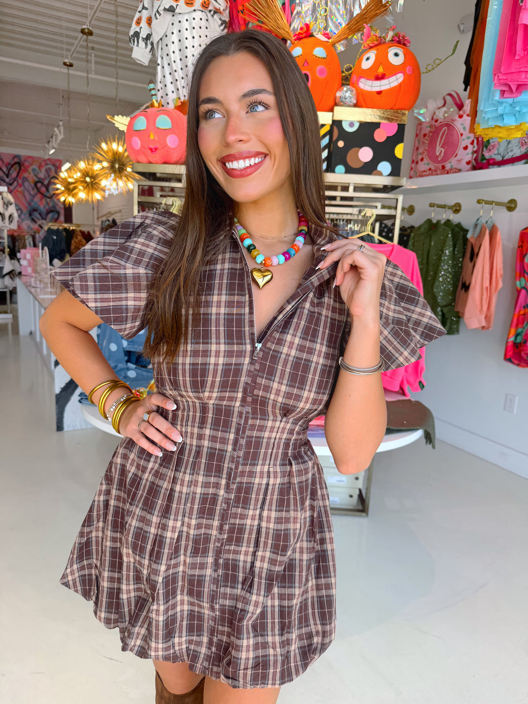 Jean Plaid Bubble Mini Dress