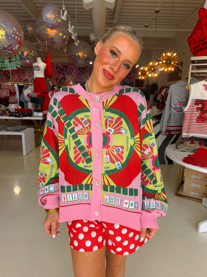 QOS Light Pink Mahjong Button Up Cardigan