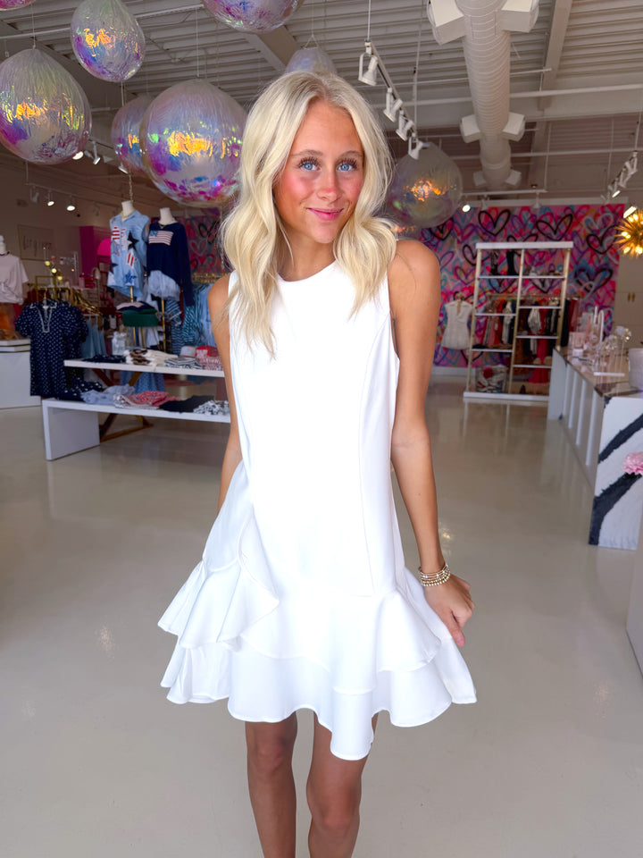 Fitted Bodice Layered Ruffle Skirt Mini Dress