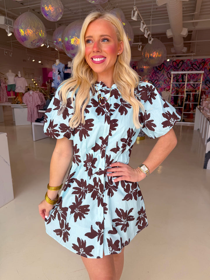 Blue and Brown Floral Dress