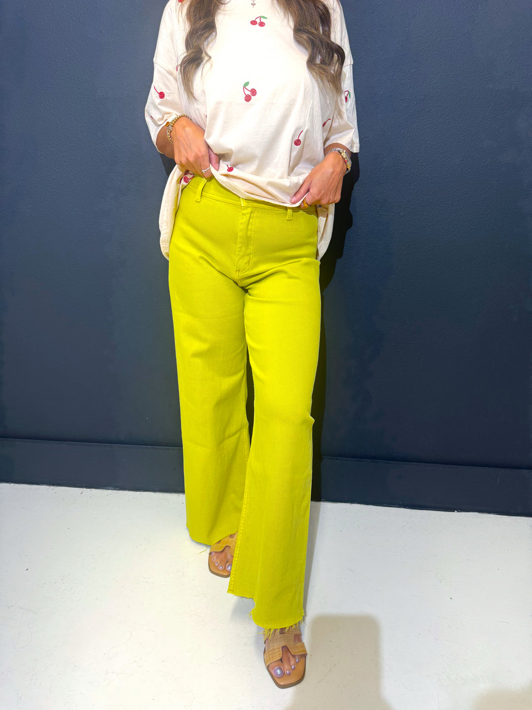 Lime Squeeze Straight Wide Leg Denim Pants