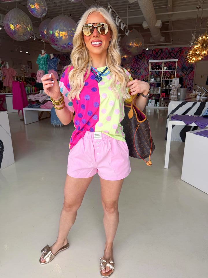 QOS Multi Colorblock Polka Dot Tee