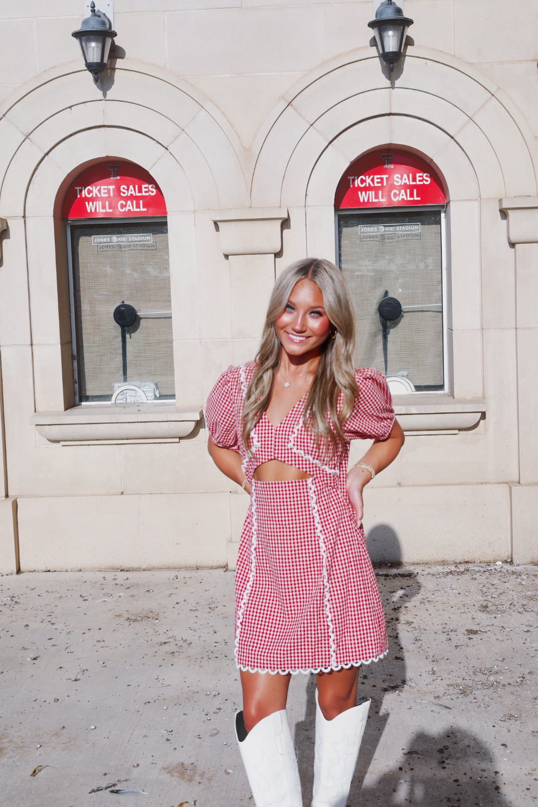 Red Gingham V Neck Mini Dress
