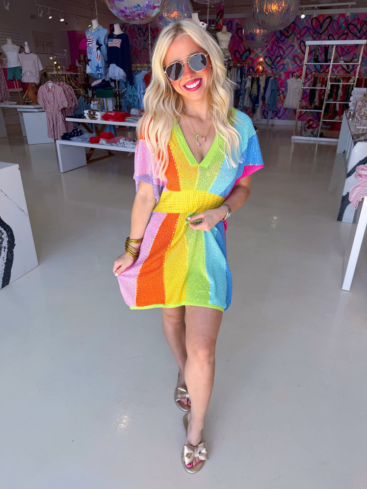 QOS Rainbow V Neck Dress