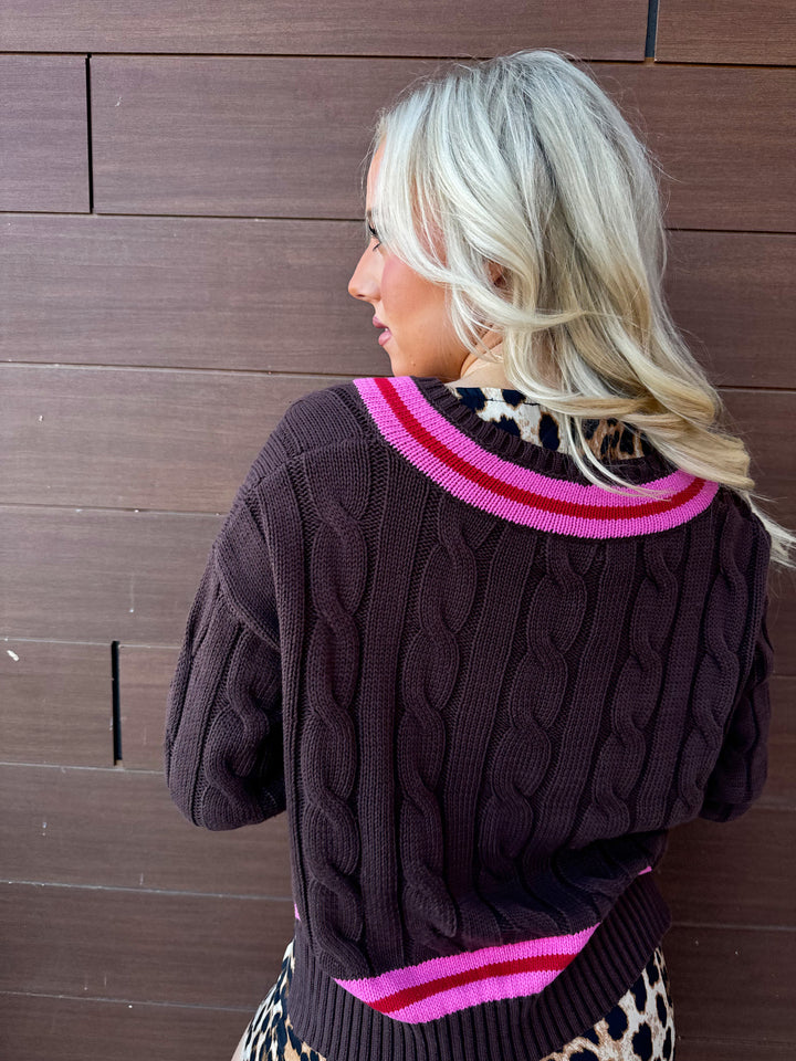 Coffee Bean Cable V-Neck Sweater