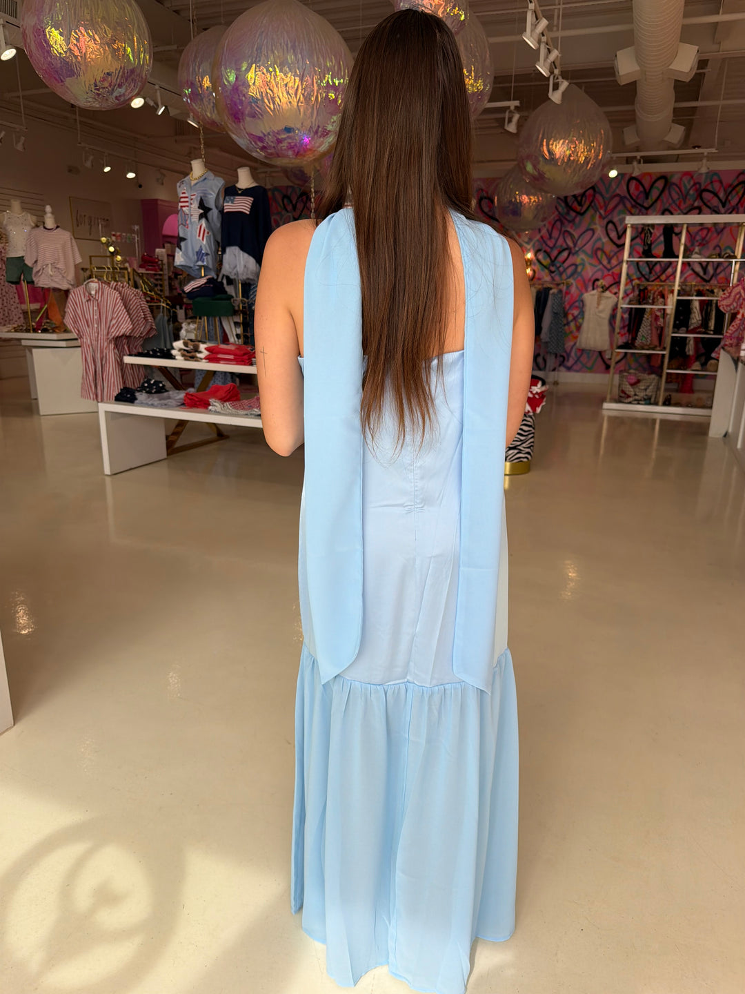 Ocean Blue Dress with Neck Scarf