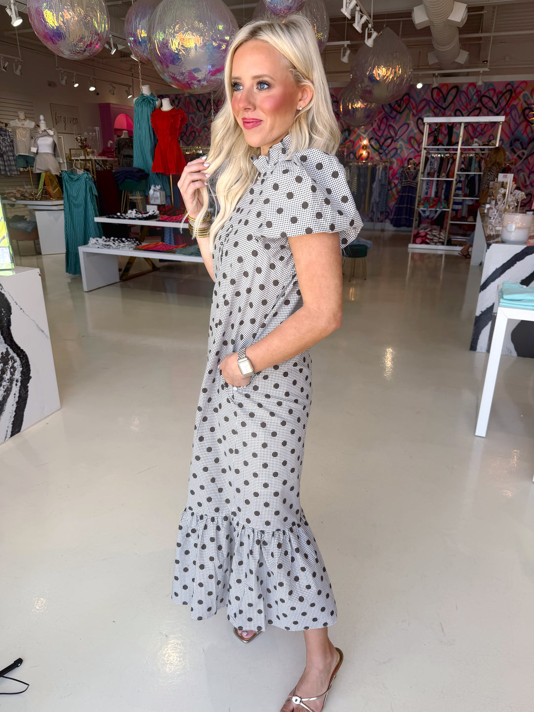 Brown Polkadot Midi Dress